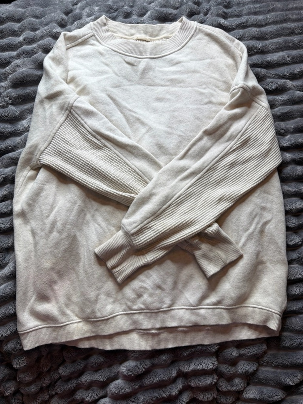 aerie Cream Rib-Detail Crewneck Sweatshirt